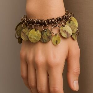 Bracelet Shell discs gold metal rings made in Panama vintage